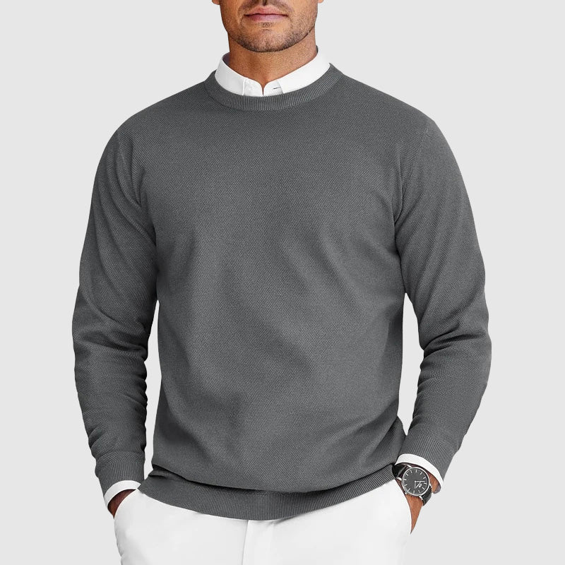 Men's lightweight crew neck sweater casual minimal knit premium polyester nylon blend everyday layer