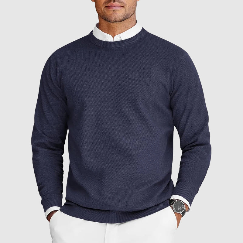 Men's lightweight crew neck sweater casual minimal knit premium polyester nylon blend everyday layer