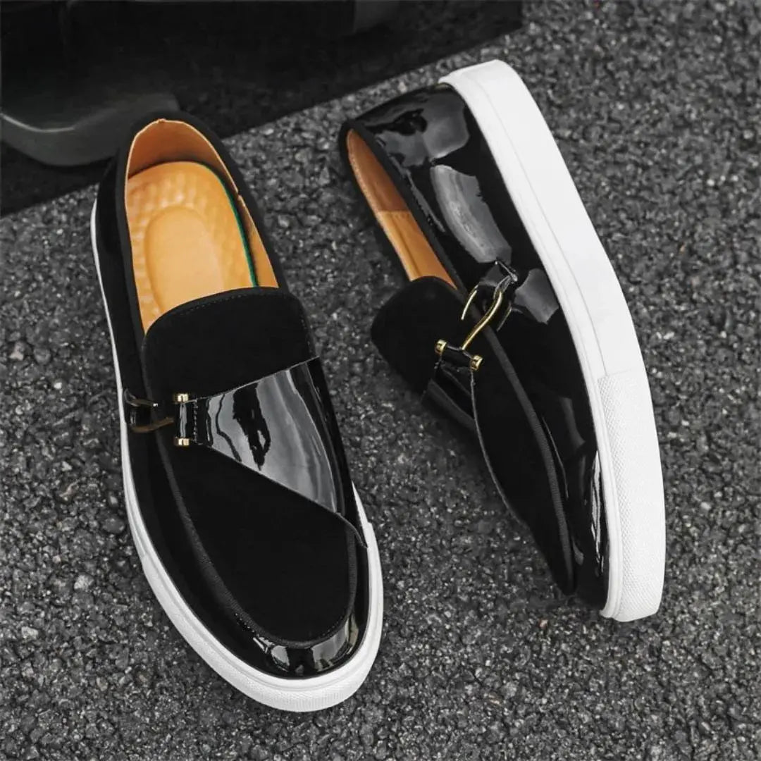 Men's Ezra penny loafers luxe runway style sleek silhouette gold-tone detail cushioned insole