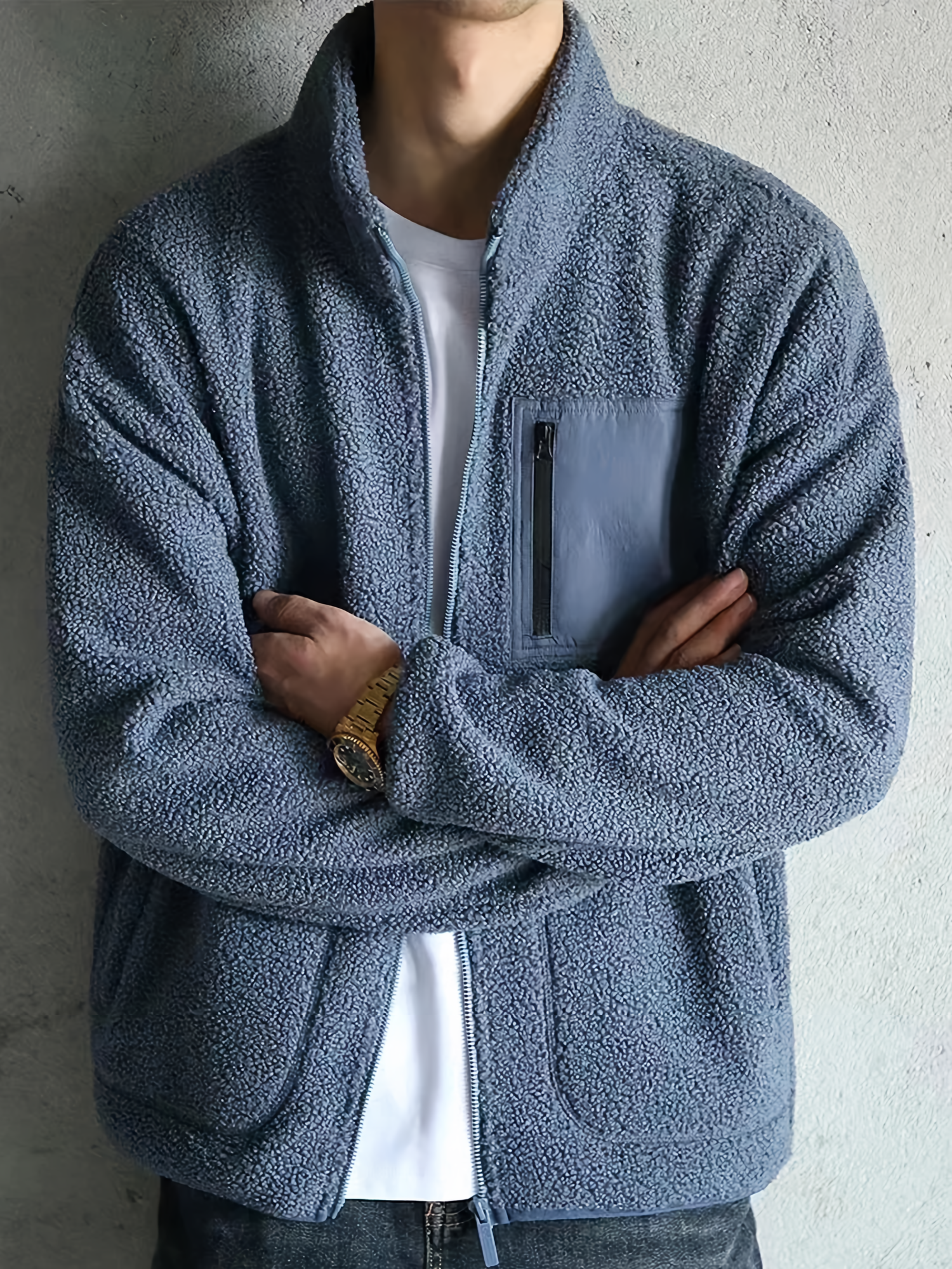 Men's casual zip jacket high collar slim fit versatile layering everyday style neutral tone