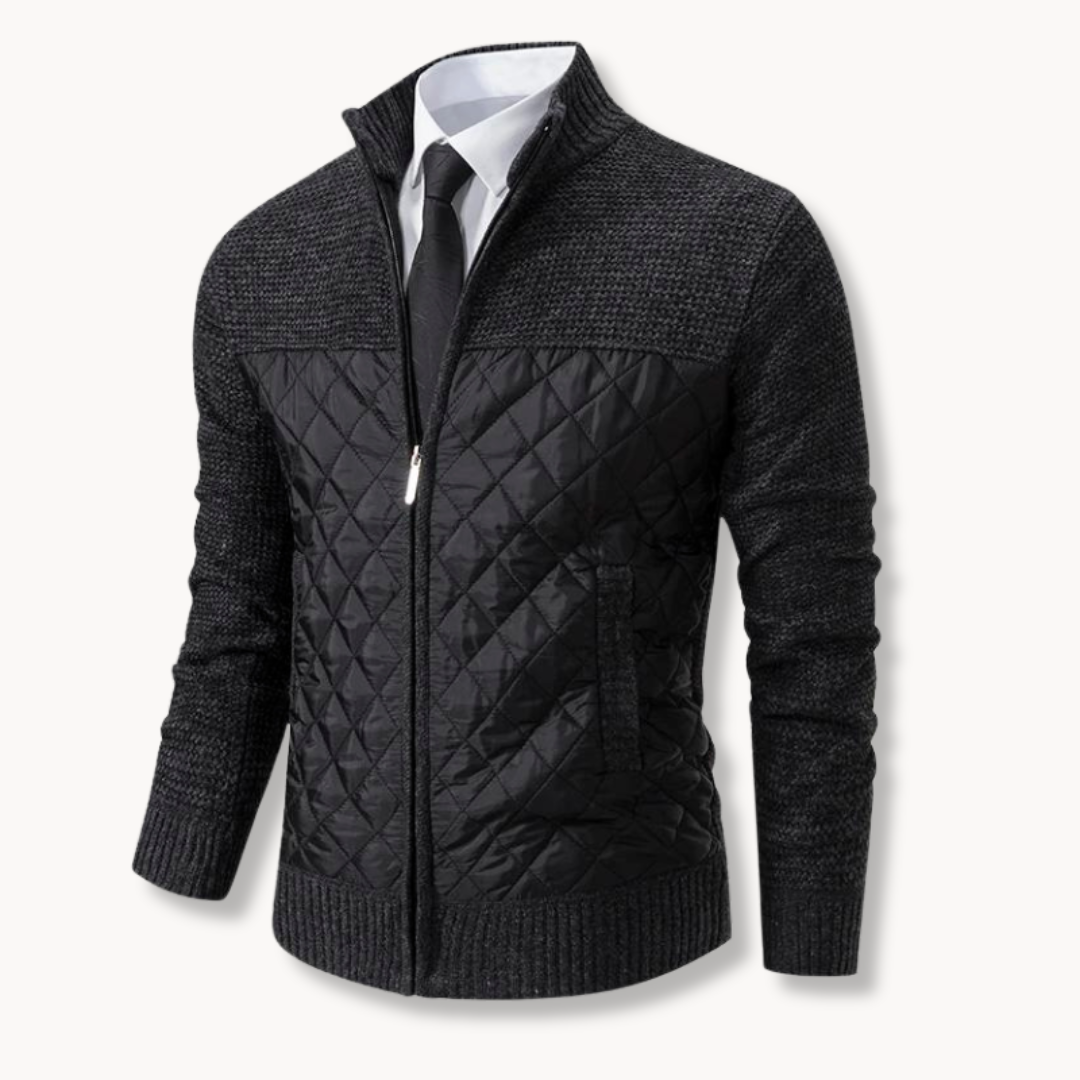 Mateo quilted sweater jacket insulated front jacquard twill high collar zip urban style