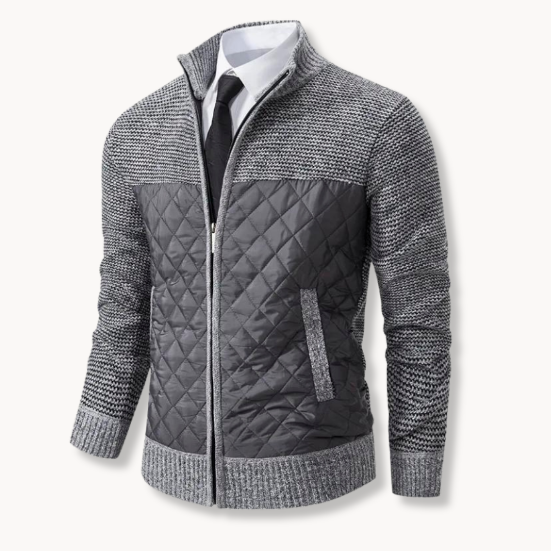 Mateo quilted sweater jacket black insulated front jacquard twill high collar zip urban style