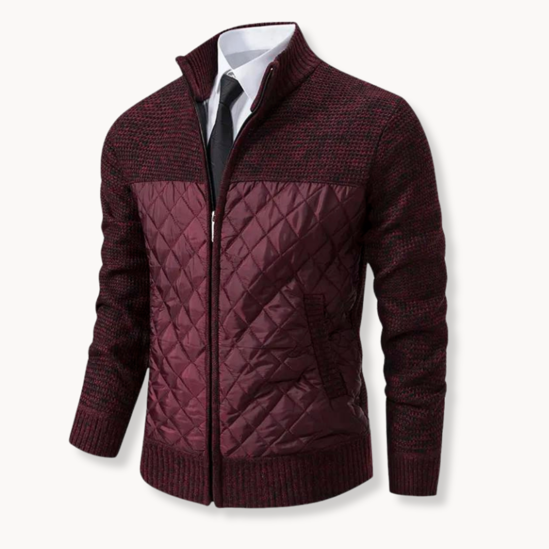 Mateo quilted sweater jacket insulated front jacquard twill high collar zip urban style