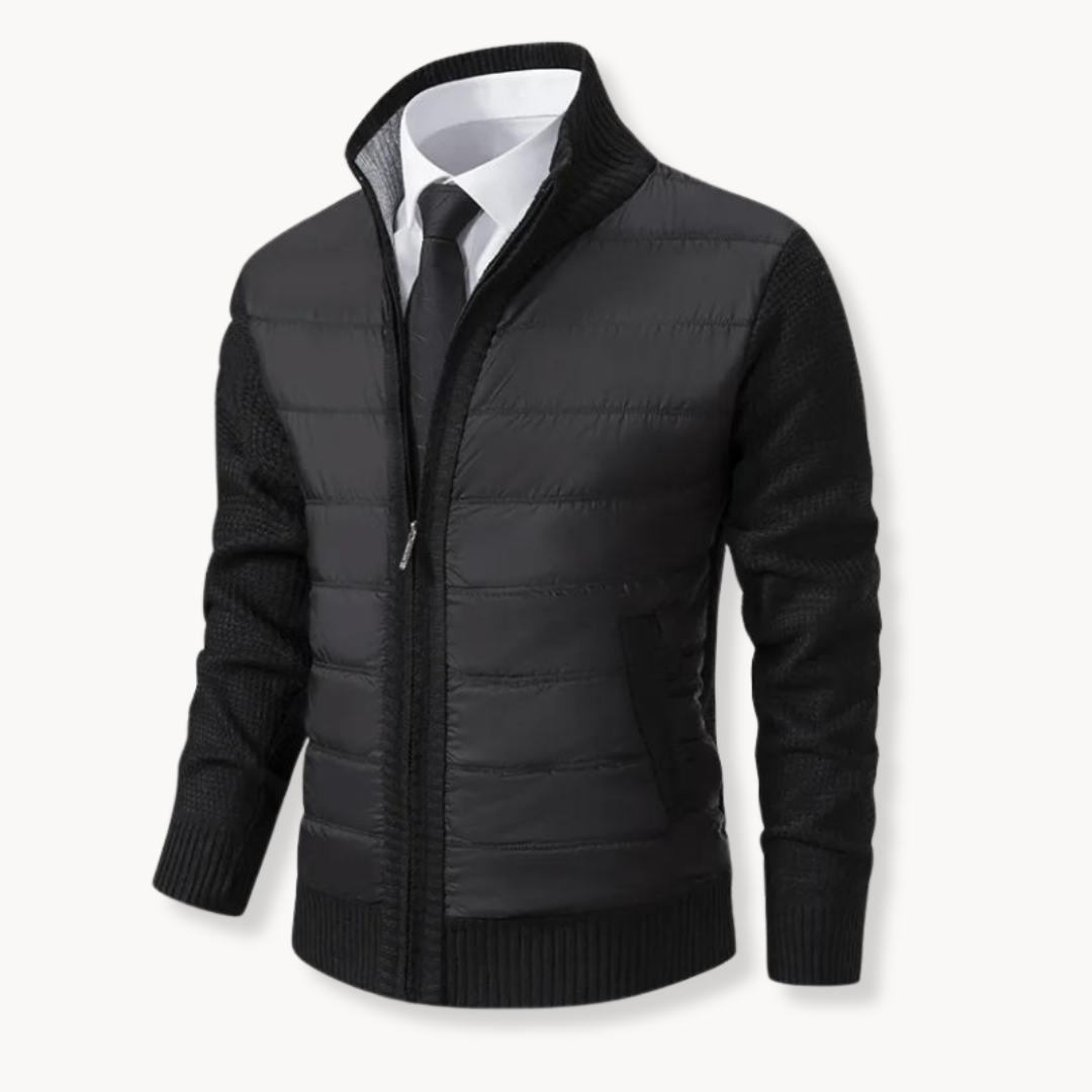 Unisex warm knit zip-up sweater cozy ribbed polyester layering essential for autumn winter