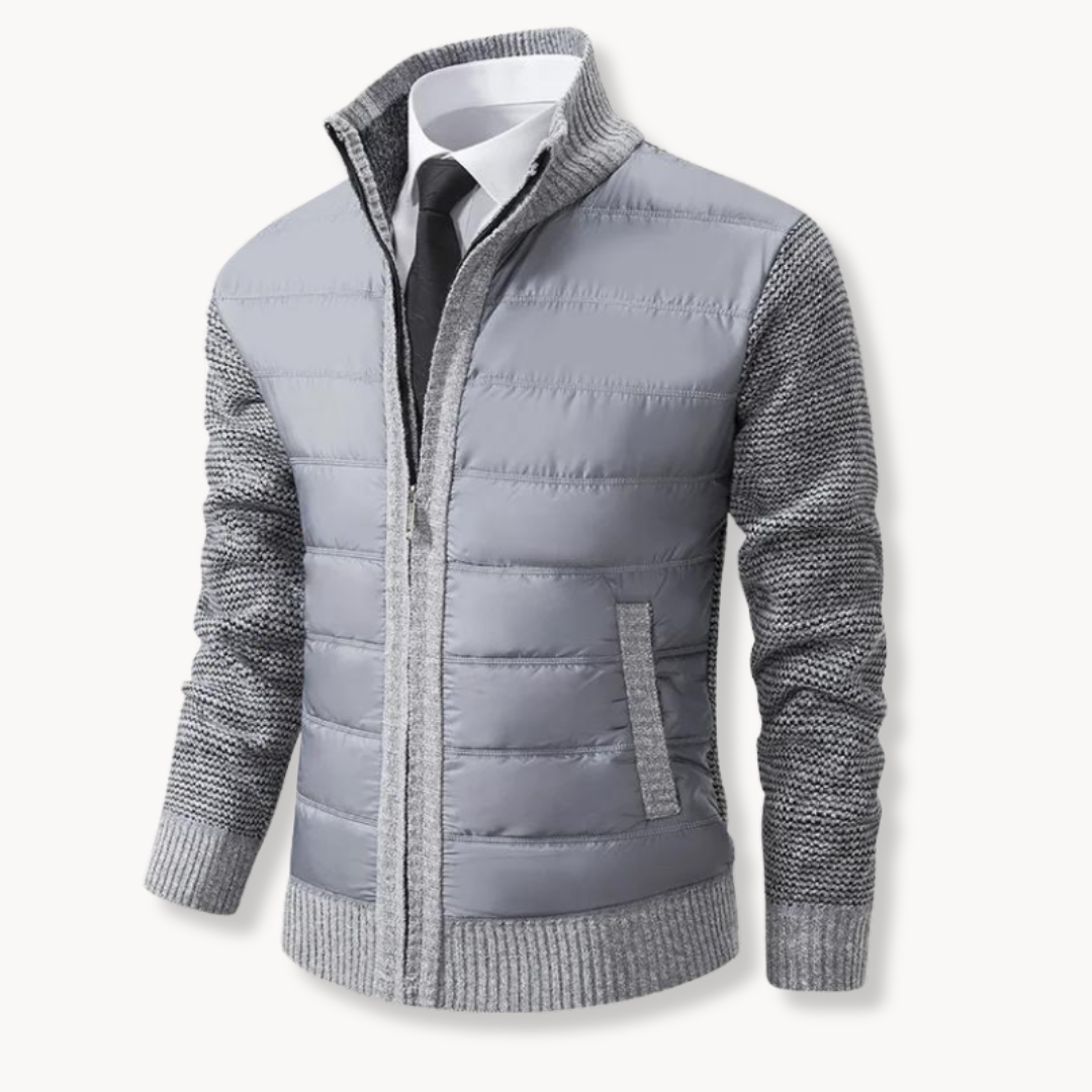 Unisex ribbed zip-up knit sweater in neutral tones, cozy winter layering essential with full-front zipper