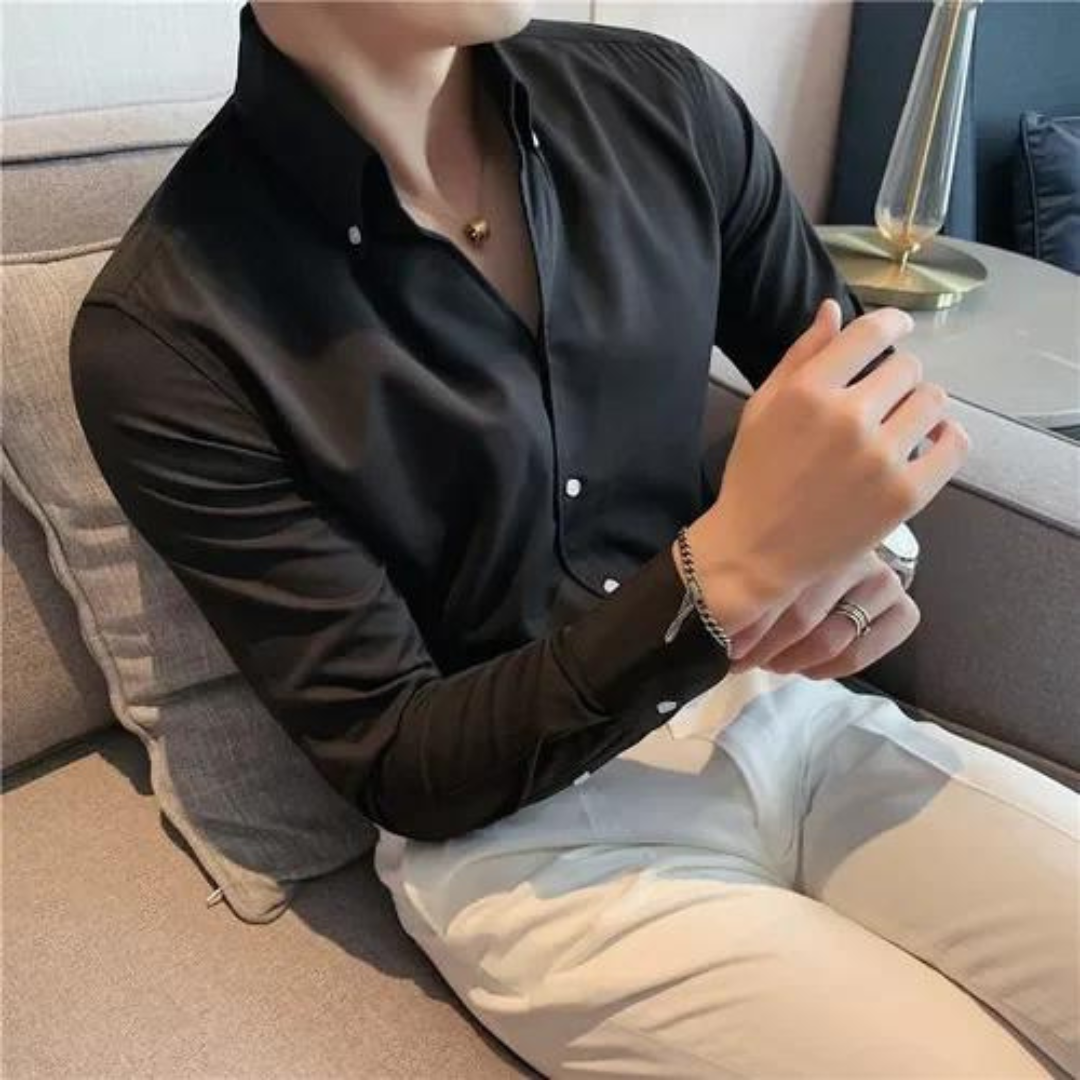 Urbann-Vibe men's slim fit white cotton long sleeve dress shirt with minimalist Nordisk tailoring