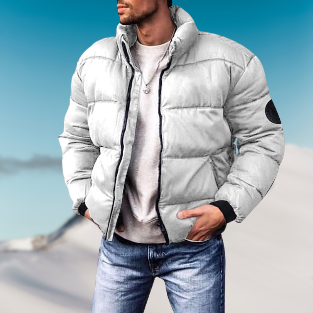 Men's quilted down jacket high collar ribbed cuffs casual slim fit warm winter outerwear