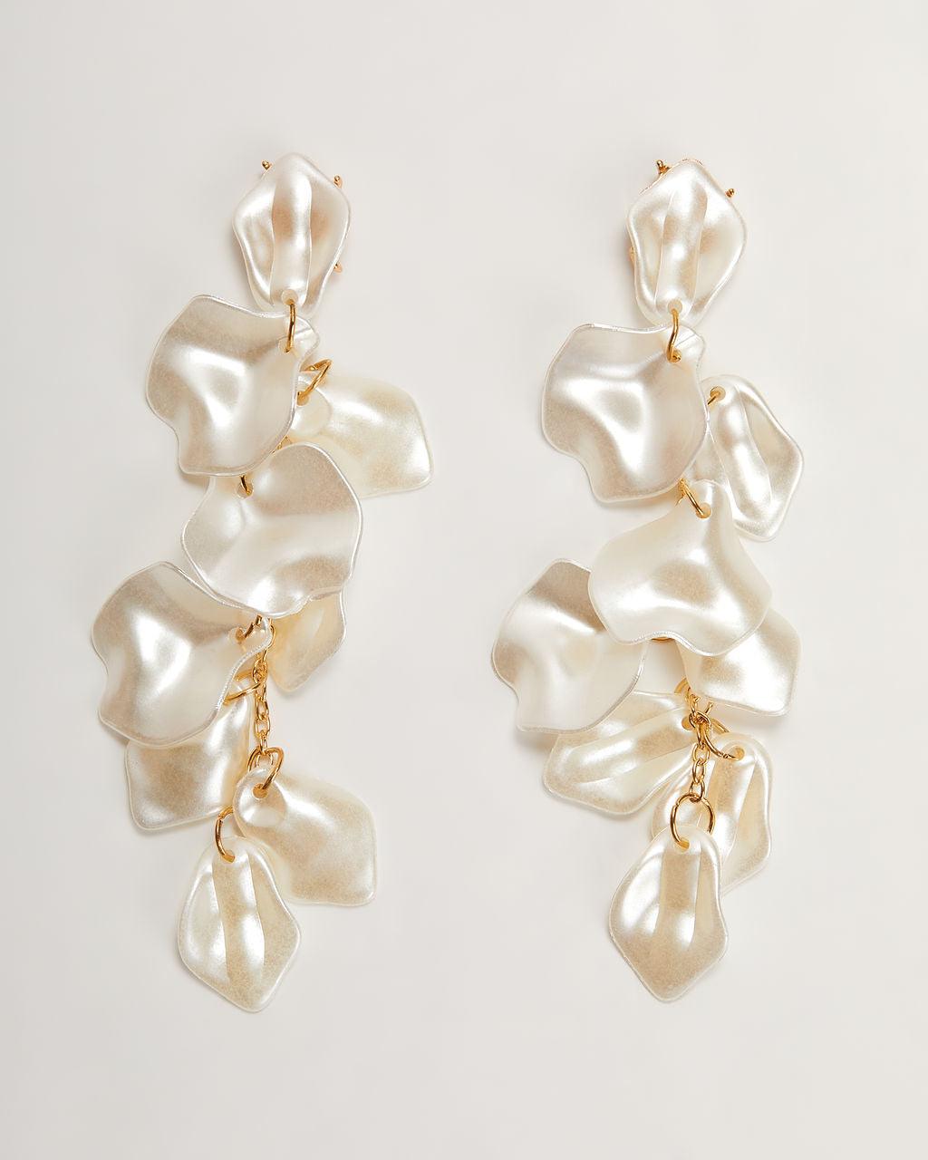 Etta 5-inch gold plated drop earrings with powder-coated acrylic textured finish, bold statement jewelry