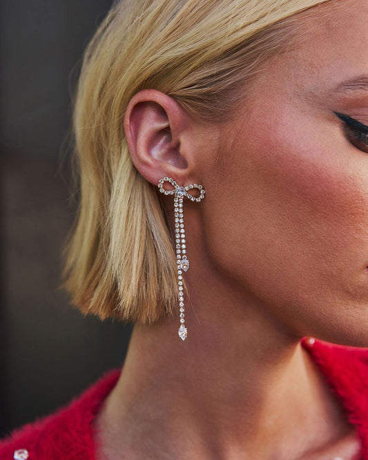 Final Touch Rhinestone Bow Earrings - Urbann-Vibe