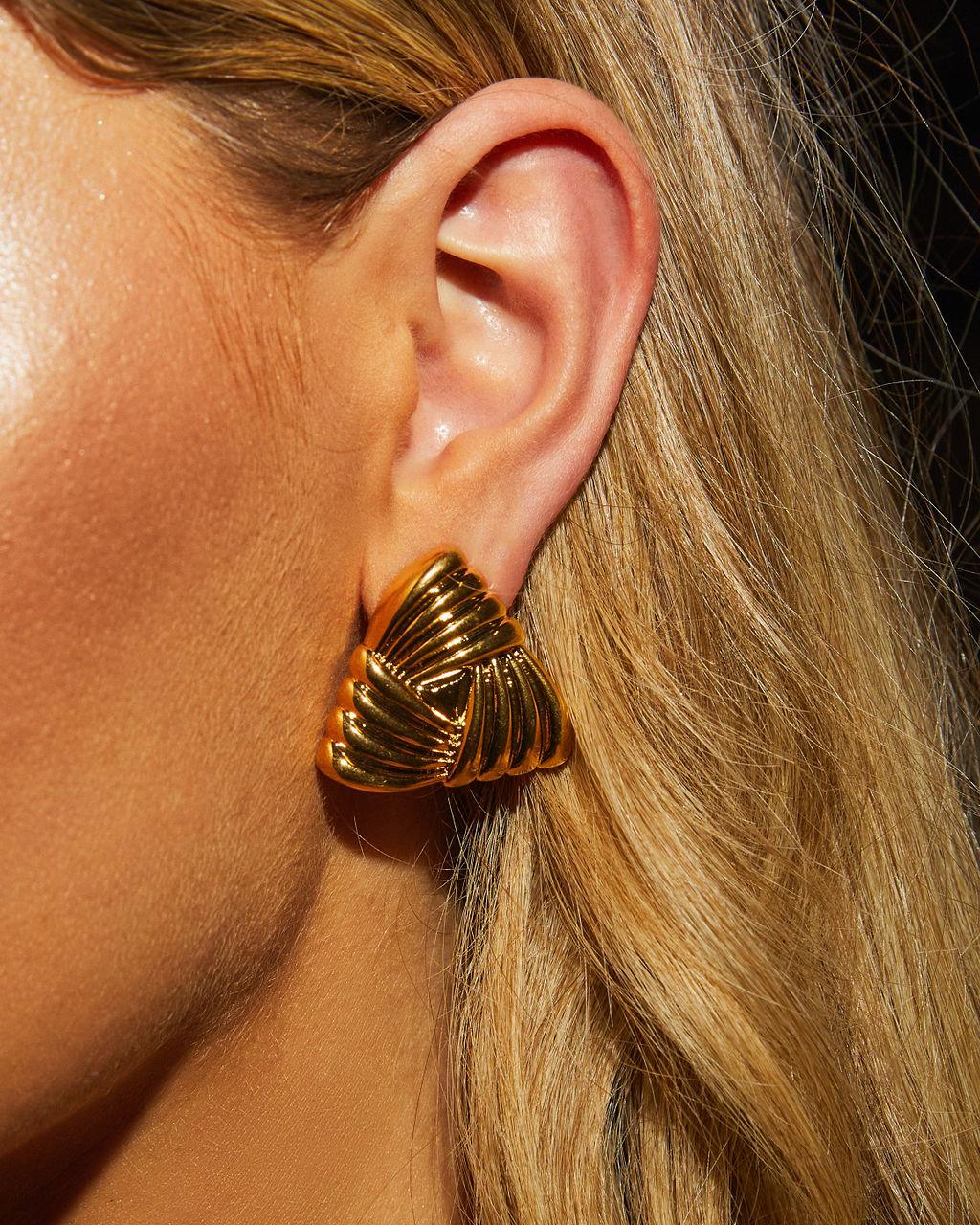 Bold geometric triangle stud earrings in 14k gold-dipped stainless steel with lasting shine