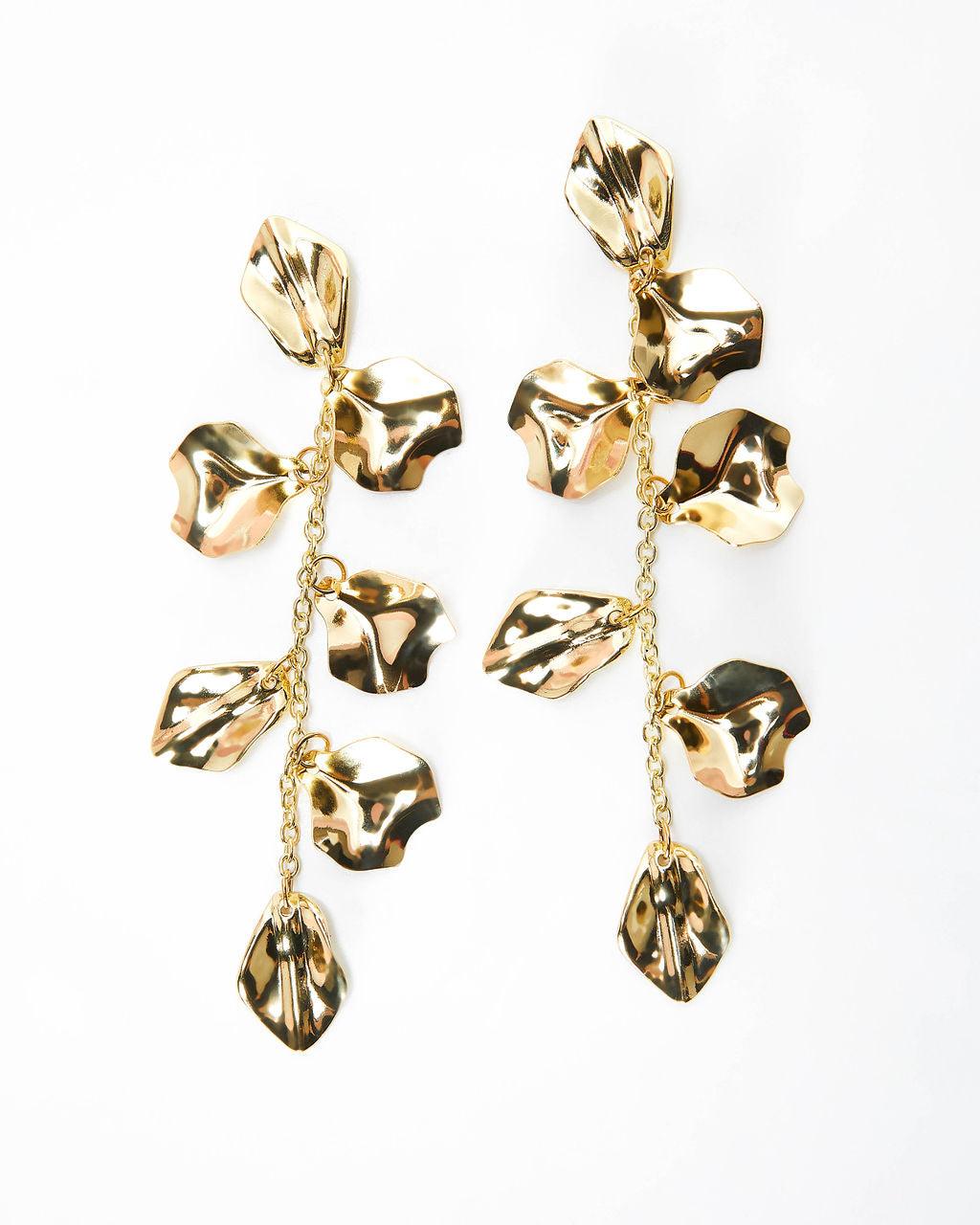 Etta 5-inch gold plated drop earrings with textured powder-coated acrylic statement finish