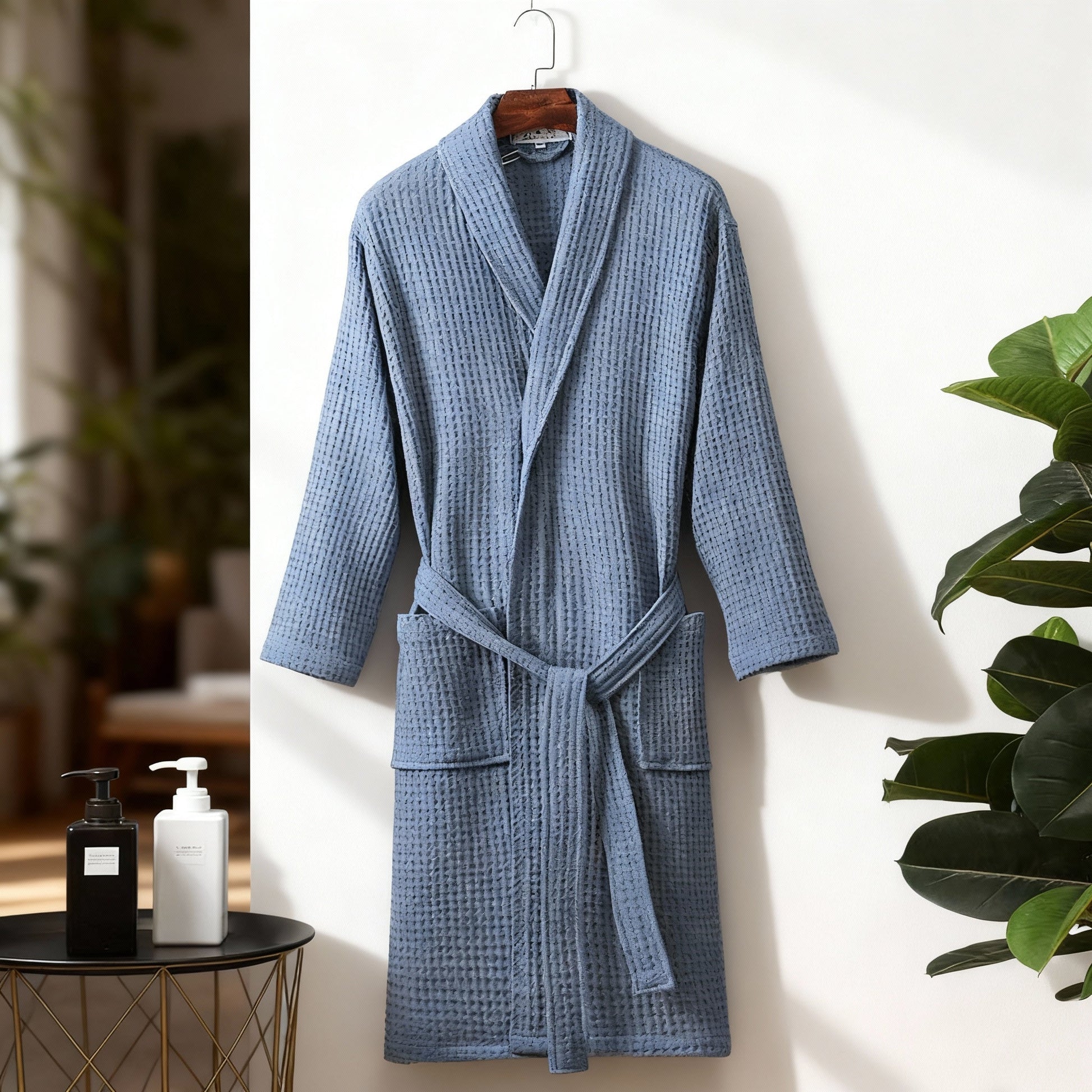 Women's spring waffle lounge robe relaxed wrap silhouette lightweight elegant at-home comfort