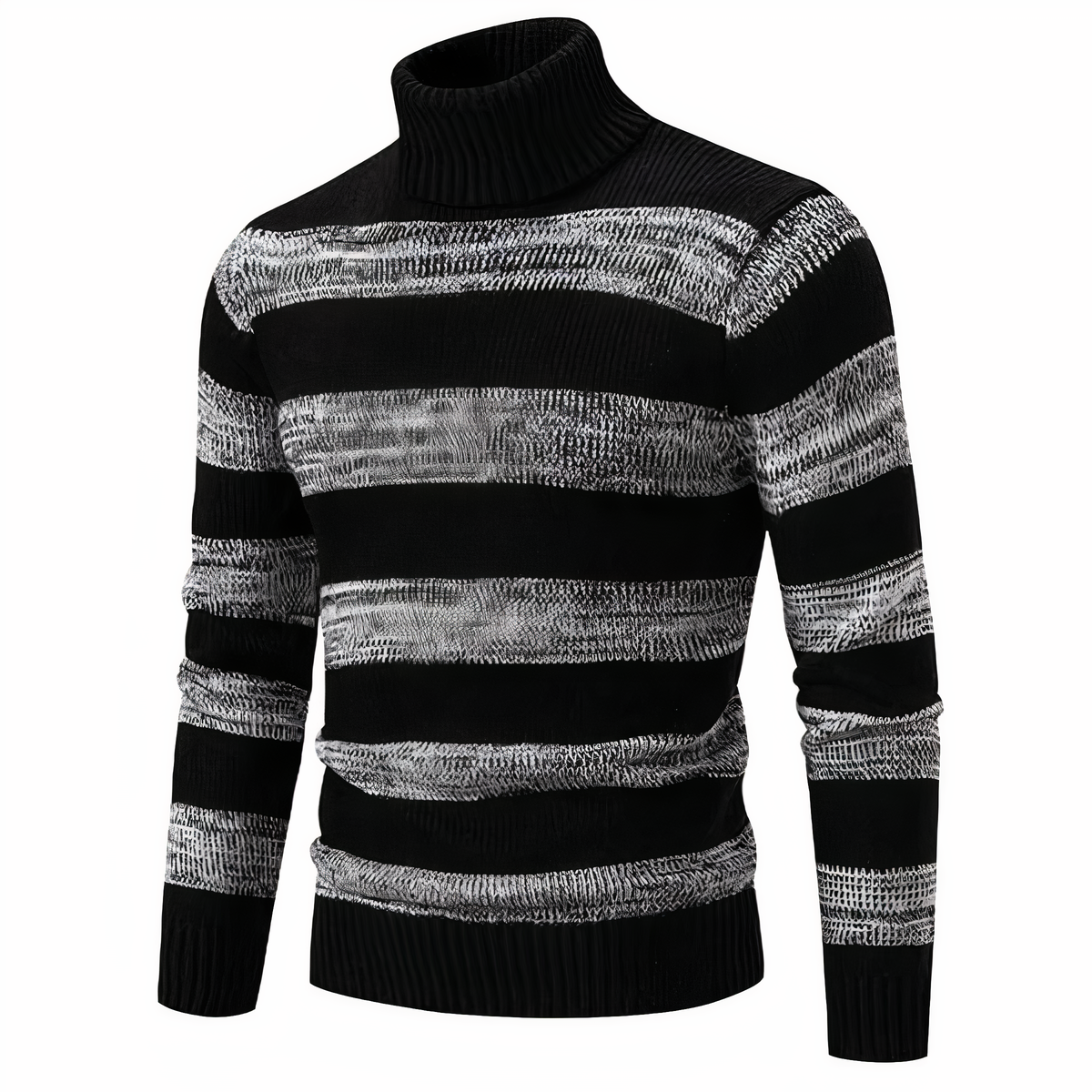 Men's colorblock patchwork knit sweater with contrasting textures, modern cozy fit for everyday wear