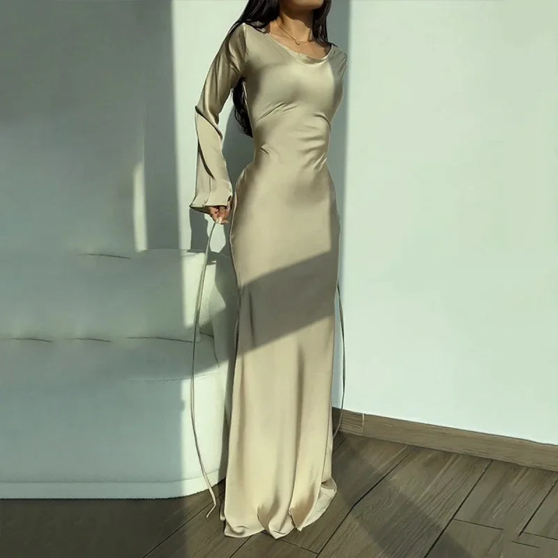 Francesca satin maxi dress women silky flowing silhouette elegant day-to-evening luxurious drape