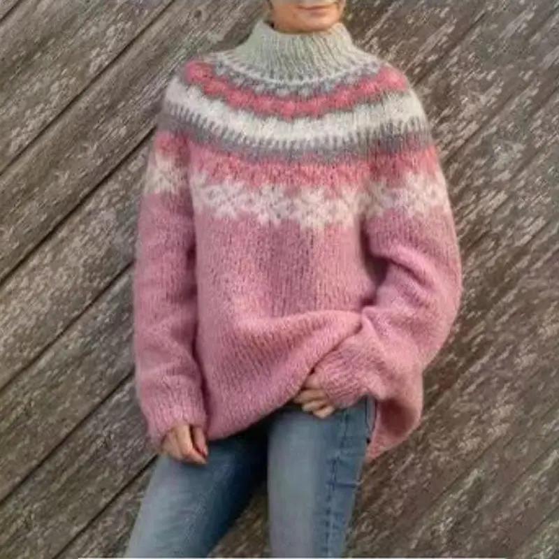 Women's Fair Isle crewneck jumper cozy relaxed knit with all-around yoke pattern