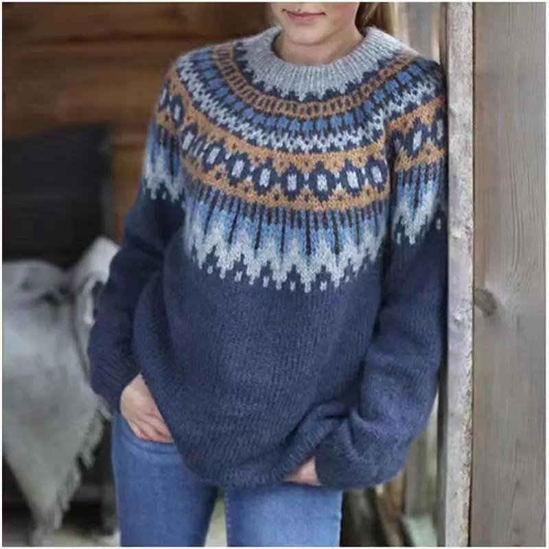 Women's Fair Isle crewneck jumper in multicolor knit with cozy relaxed fit and all-around yoke pattern