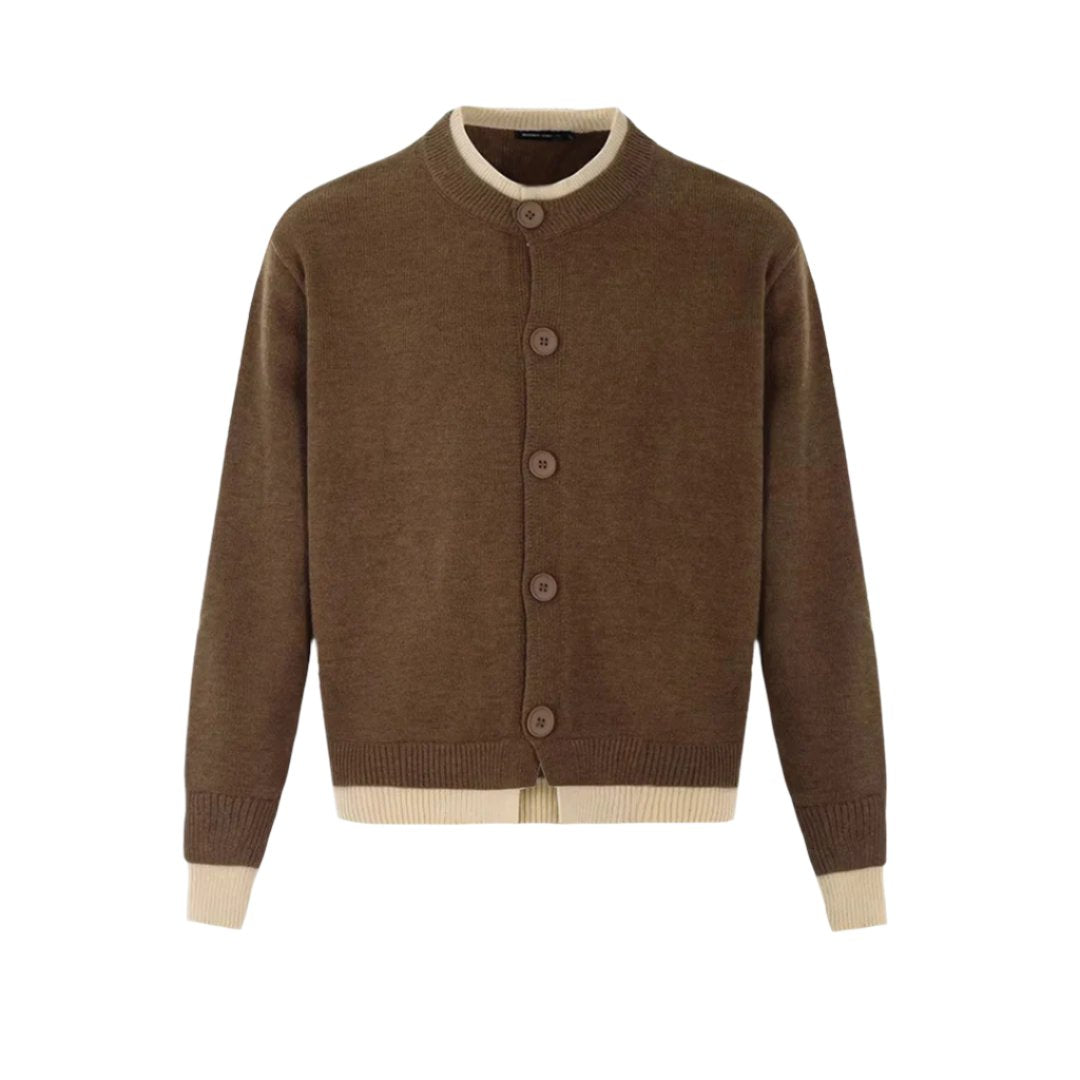 Women's vintage two-piece knit cardigan set, crew neck sweater, relaxed fit, single-breasted layered style