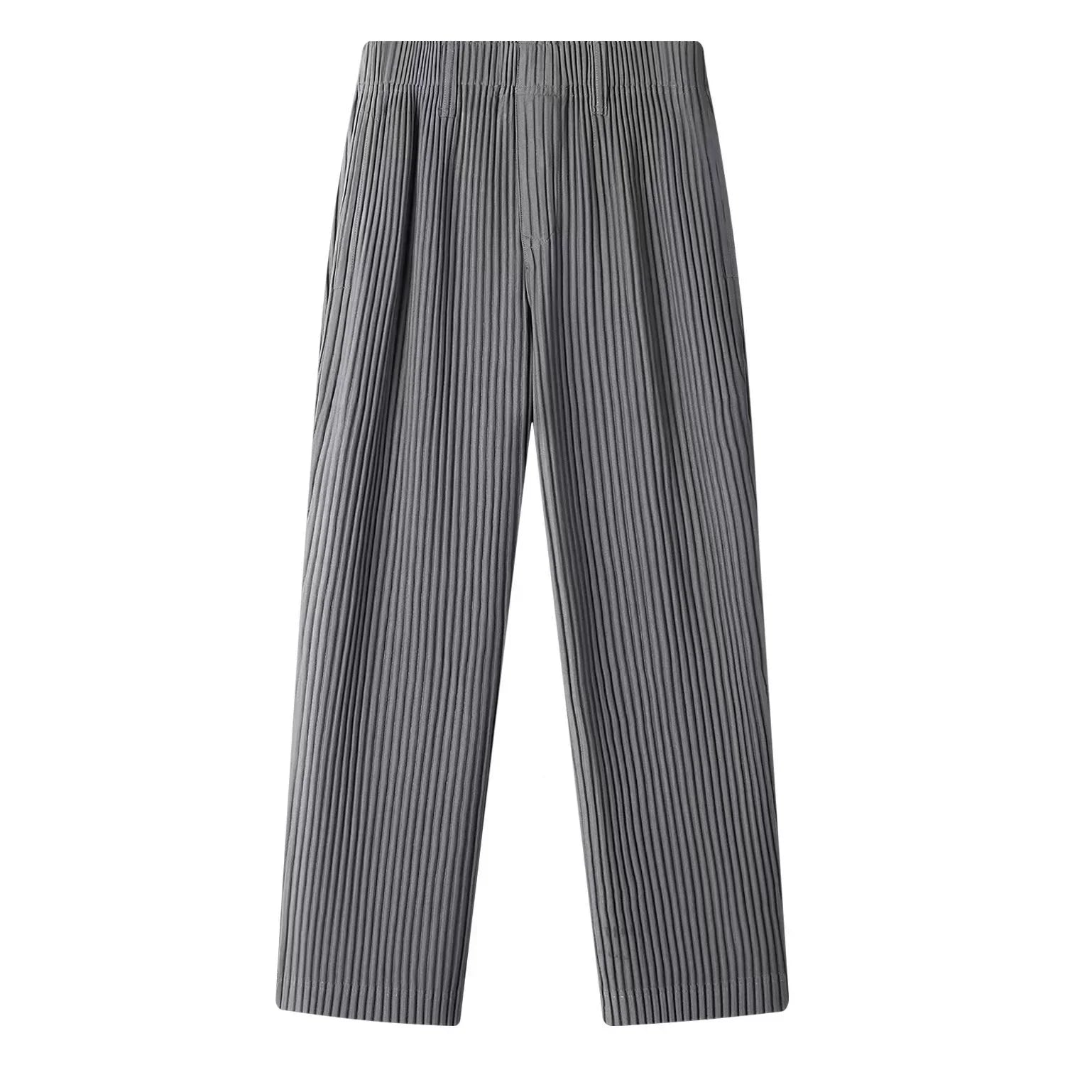 Men's pleated baggy pants Japanese streetwear style, breathable cotton-polyester blend casual fit