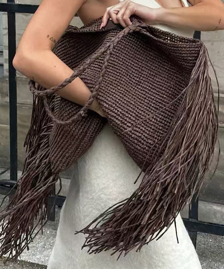 Sac à bandoulière tendance et polyvalent avec pompon tissé café - Urbann-Vibe