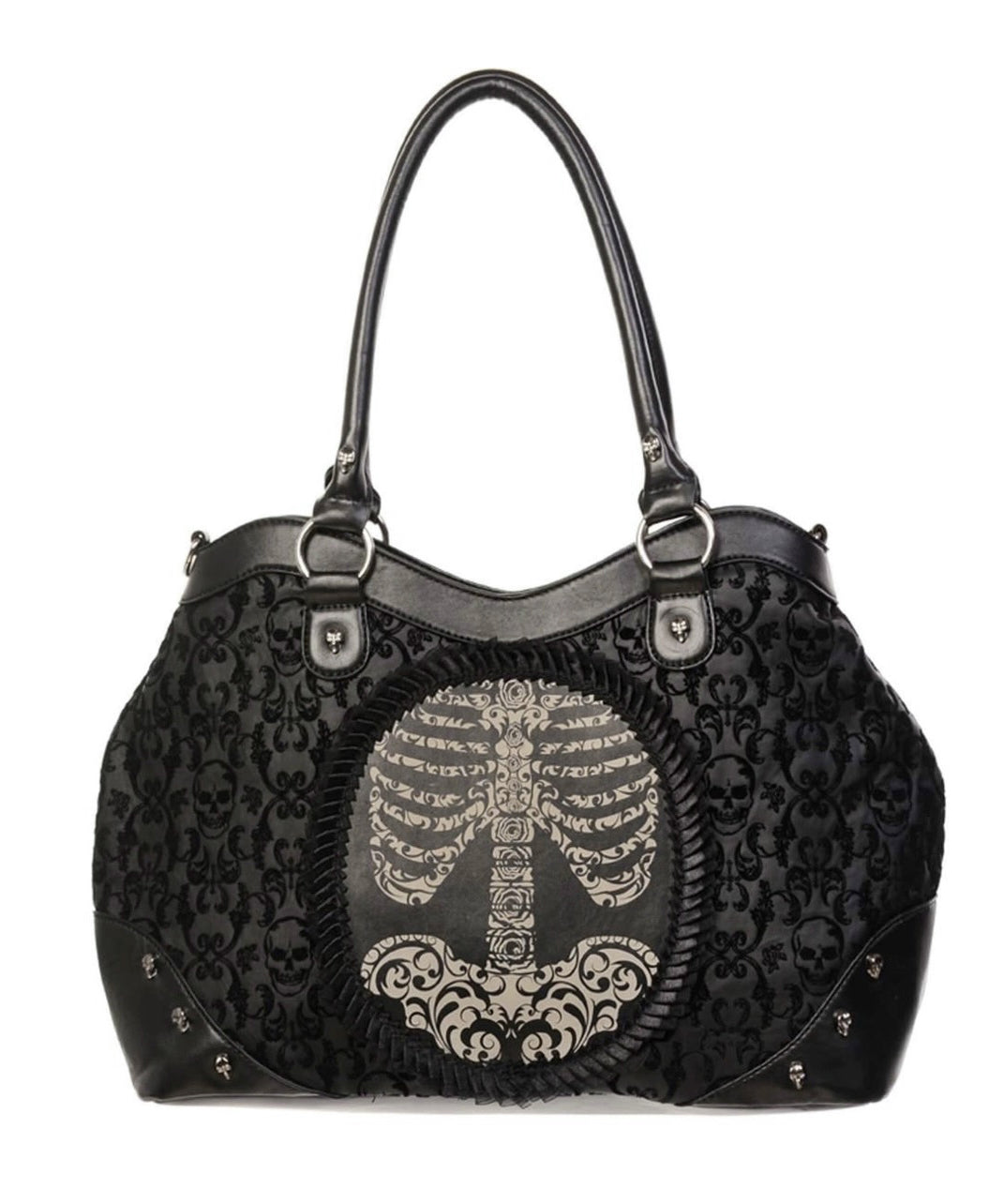 Sac fourre-tout tendance en similicuir noir à rivets et jacquard - Urbann-Vibe