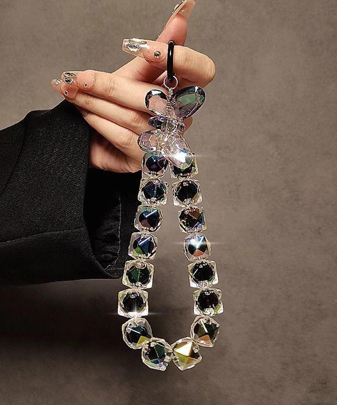 Chaîne de téléphone à perles en métal noir et cristal tendance - Urbann-Vibe