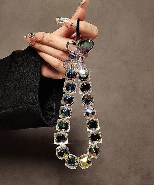 Chaîne de téléphone à perles en métal noir et cristal tendance - Urbann-Vibe