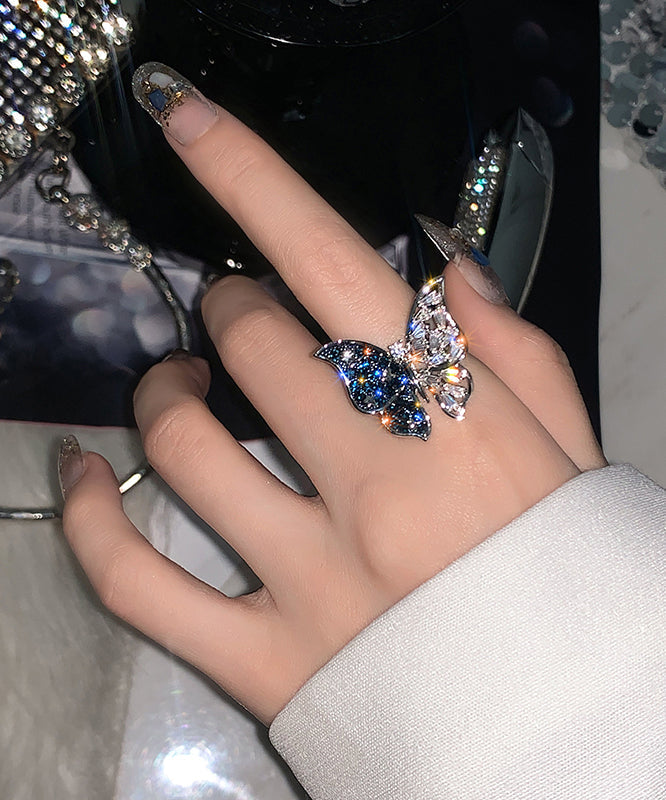 Bagues papillon en alliage bleu tendance avec zircon - Urbann-Vibe