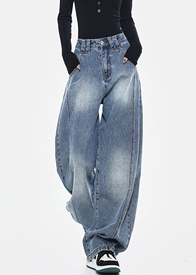 Pantalon en jean taille haute à poches bleues tendance pour le printemps - Urbann-Vibe