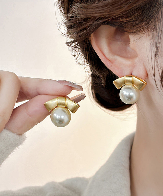 Boucles d'oreilles à tige en alliage d'or avec perles et nœud - Urbann-Vibe