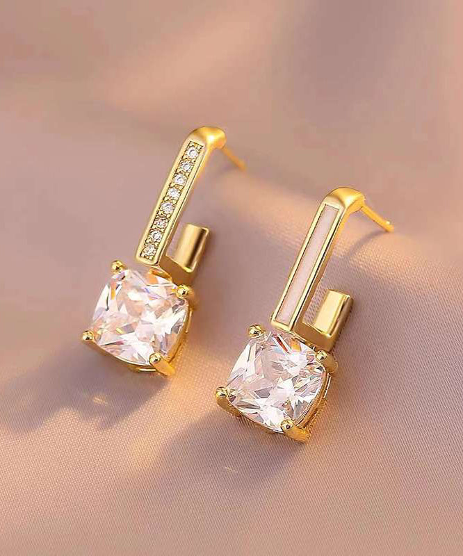 Boucles d'oreilles asymétriques en or et zircon, aiguilles en argent 925 - Urbann-Vibe