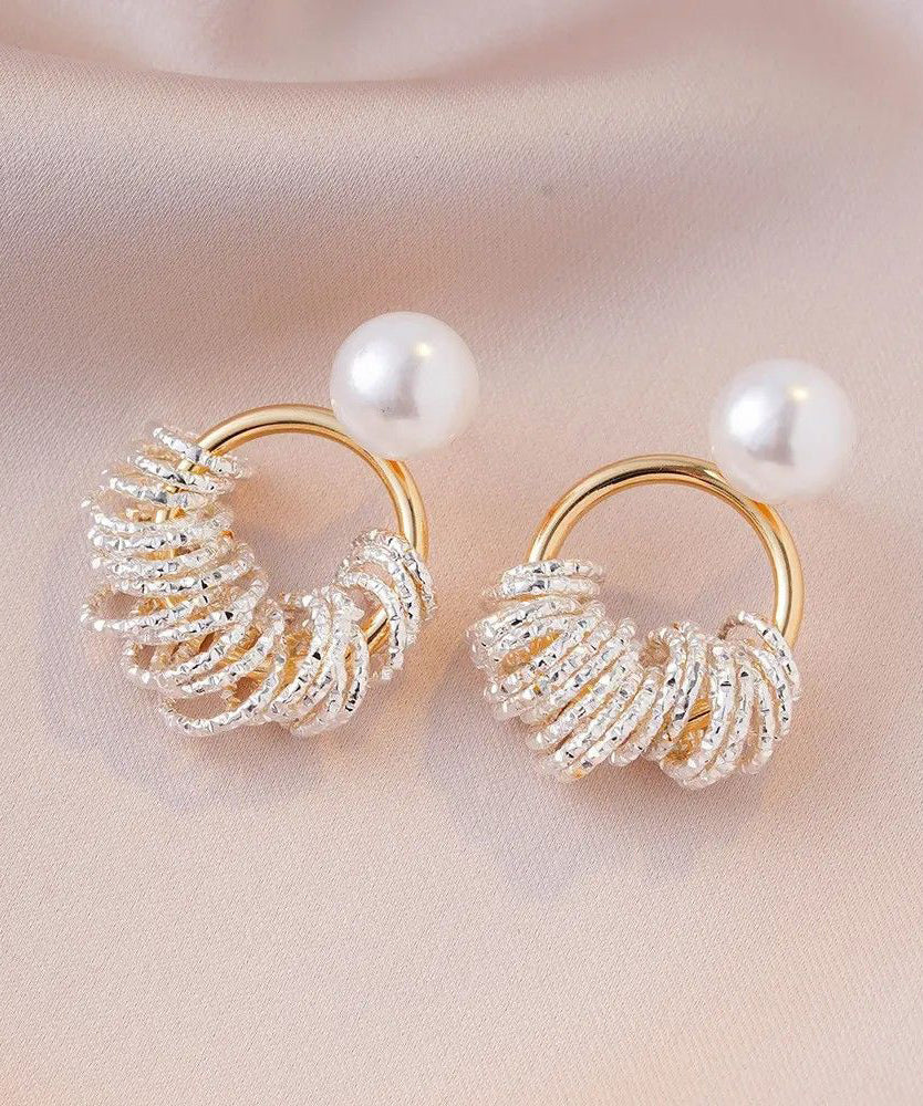 Boucles d'oreilles créoles tendance en alliage de cuivre doré et perles - Urbann-Vibe
