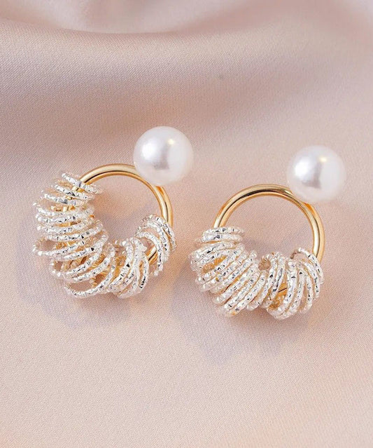 Boucles d'oreilles créoles tendance en alliage de cuivre doré et perles - Urbann-Vibe