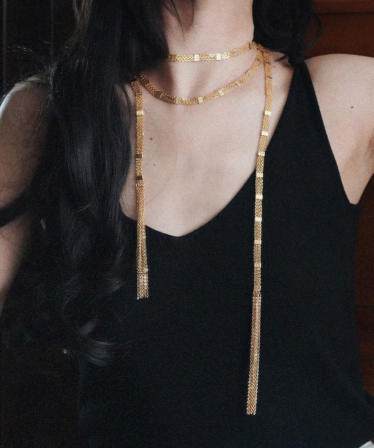 Collier pendentif à pompon multicouches en cuivre doré tendance - Urbann-Vibe