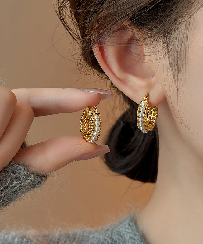 Boucles d'oreilles créoles en or, cuivre et perles, style tendance - Urbann-Vibe