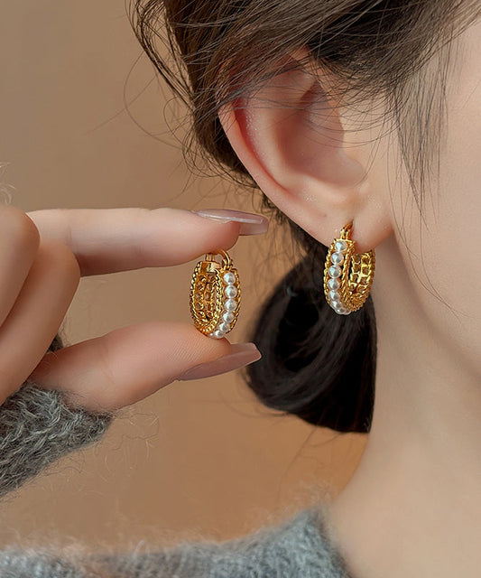 Boucles d'oreilles créoles en or, cuivre et perles, style tendance - Urbann-Vibe