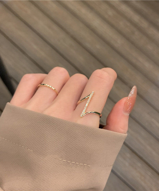 Ensemble de deux bagues ouvertes tendance en or, cuivre et zircon - Urbann-Vibe