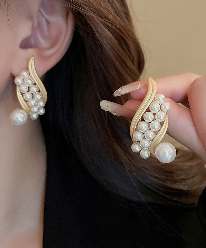 Boucles d'oreilles créoles tendance en alliage d'or et d'argent sterling avec perles - Urbann-Vibe