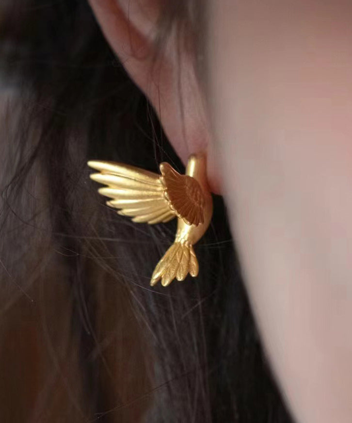 Boucles d'oreilles à tige en argent sterling doré et or avec motif oiseau volant - Urbann-Vibe