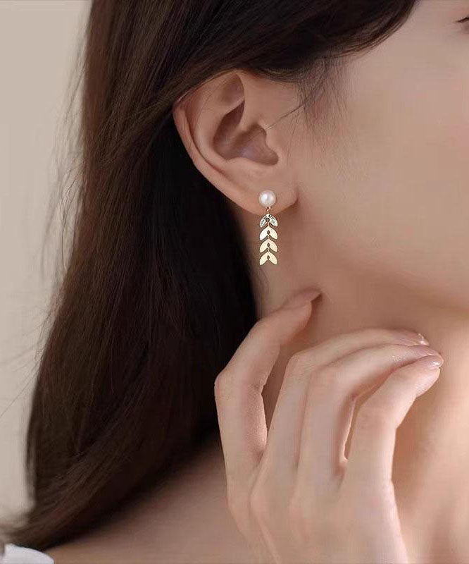 Boucles d'oreilles à tige en argent sterling doré et perles en forme d'oreille de blé - Urbann-Vibe