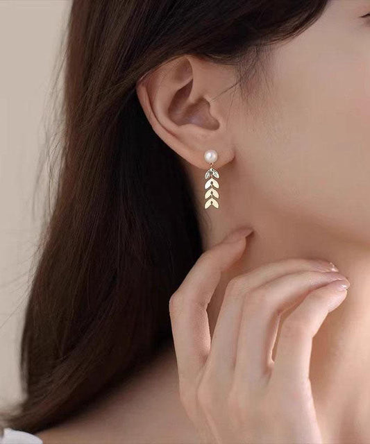 Boucles d'oreilles à tige en argent sterling doré et perles en forme d'oreille de blé - Urbann-Vibe