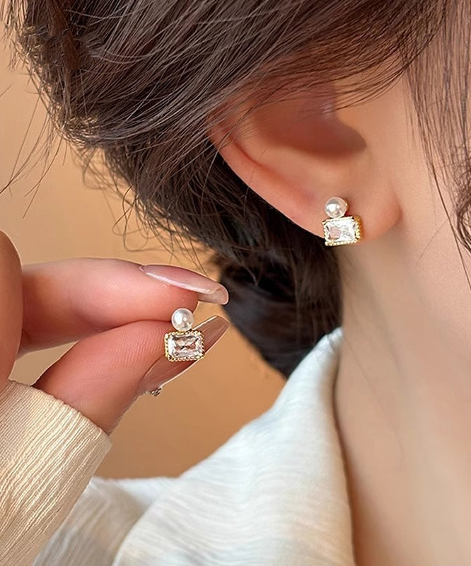 Boucles d'oreilles à tige en argent sterling doré et perles - Urbann-Vibe