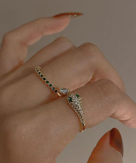 Ensemble de deux bagues ouvertes tendance en argent sterling et zircone surdoré - Urbann-Vibe