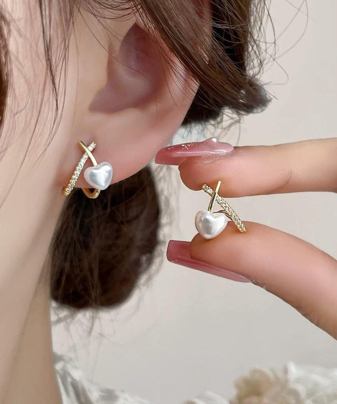 Boucles d'oreilles à tige tendance en argent sterling et or avec perles de zircone - Urbann-Vibe