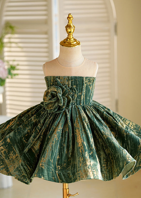 Robe longue d'été en velours de soie à fleurs vertes pour enfants - Urbann-Vibe