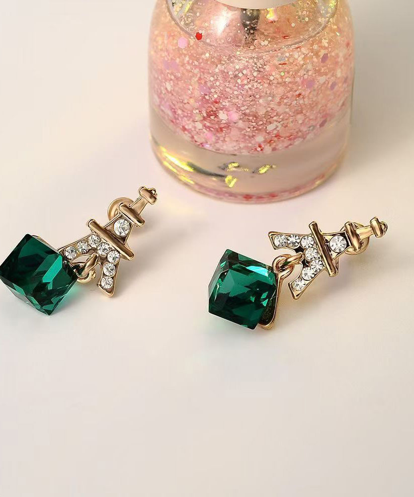 Boucles d'oreilles pendantes tendance en argent sterling vert et cristal de zircon surdoré - Urbann-Vibe