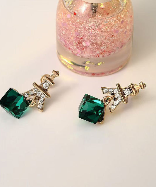 Boucles d'oreilles pendantes tendance en argent sterling vert et cristal de zircon surdoré - Urbann-Vibe