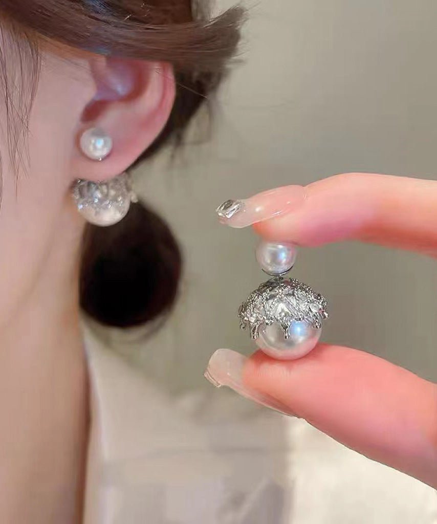 Boucles d'oreilles à tige tendance en alliage de cuivre gris et perles de zircon - Urbann-Vibe