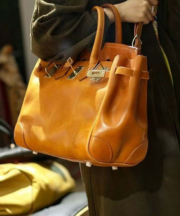 Sac à main fourre-tout tendance en cuir orange solide et durable pour femme - Urbann-Vibe