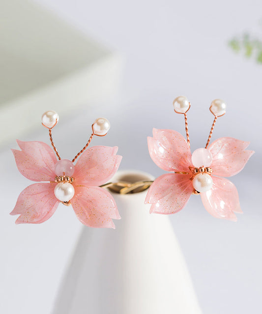 Épingle à cheveux papillon en alliage de cuivre rose tendance avec glaçage coloré perlé - Urbann-Vibe
