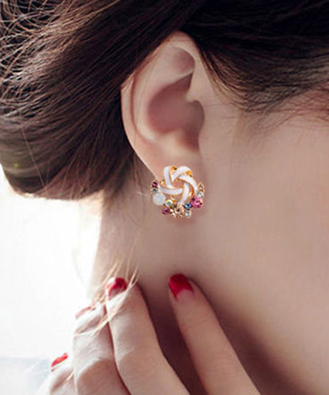 Boucles d'oreilles à tige florales en alliage de zircon arc-en-ciel tendance - Urbann-Vibe